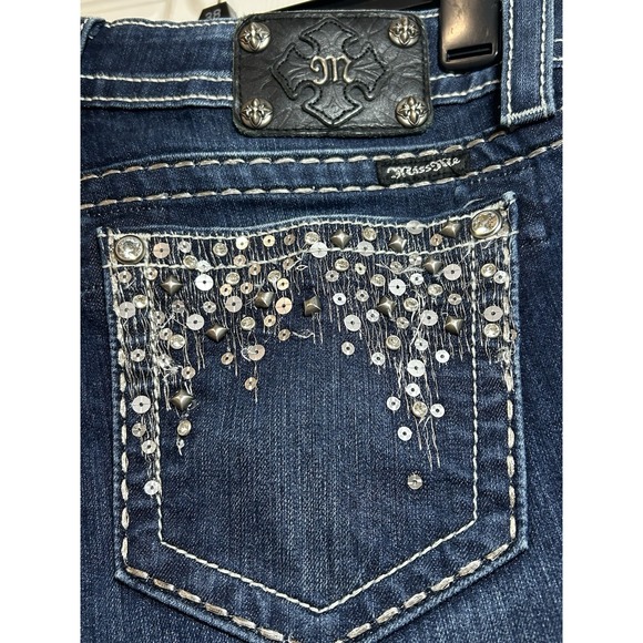 Miss Me Bootcut Jeans Womens 31 Dark Wash Mid-Rise Easy Boot Sequin Bling Back - Picture 5 of 8